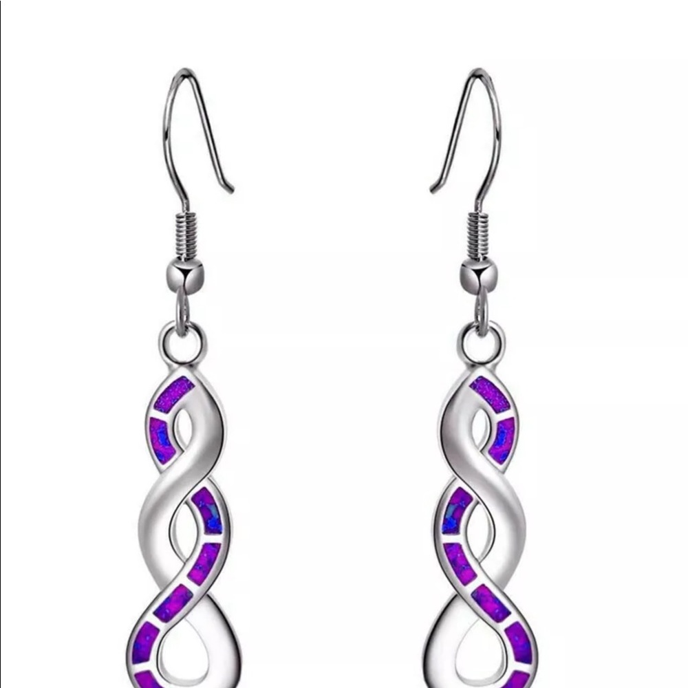 New! Purple Fire Opal.925 Silver Earrings